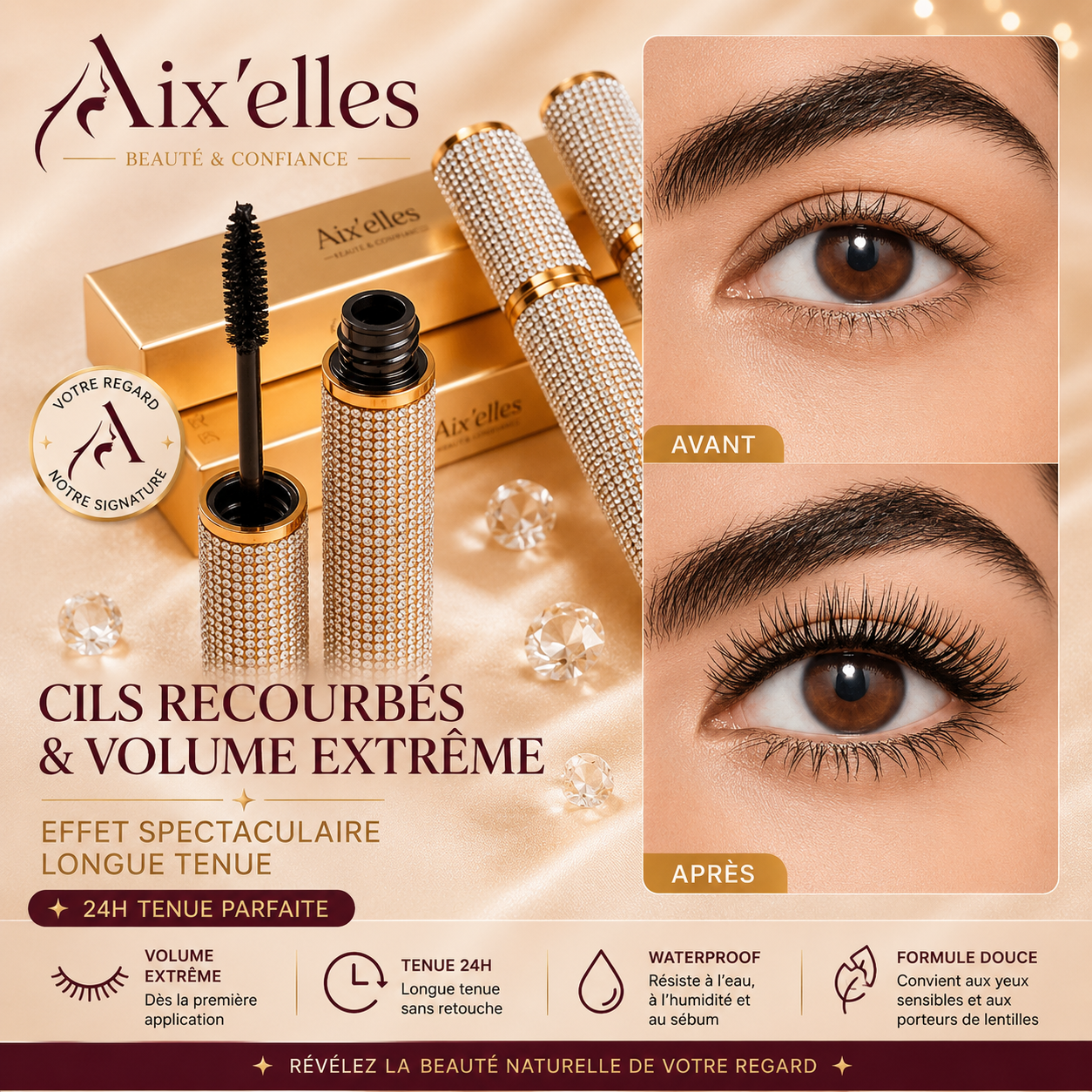 Mascara Diamant Waterproof – Volume & Longueur Extrêmes